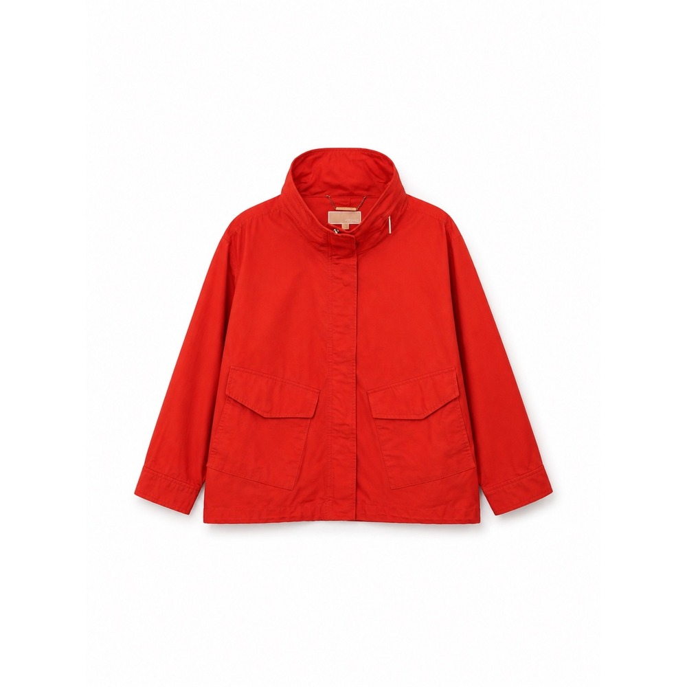 Michael Kors Red Orange Cotton Utility Field Jacket Funnel Neck Size Medium Fall